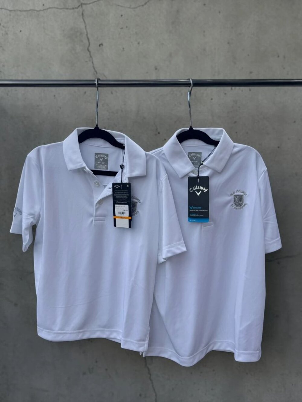 Set of Callaway Old Course St Andrews Boys Golf Polo Shirt Size S + M -NWT